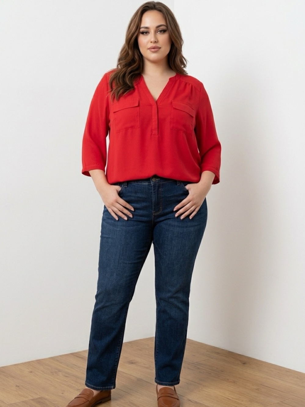 Torrid Size 2 Red V-Neck Long Sleeve Blouse